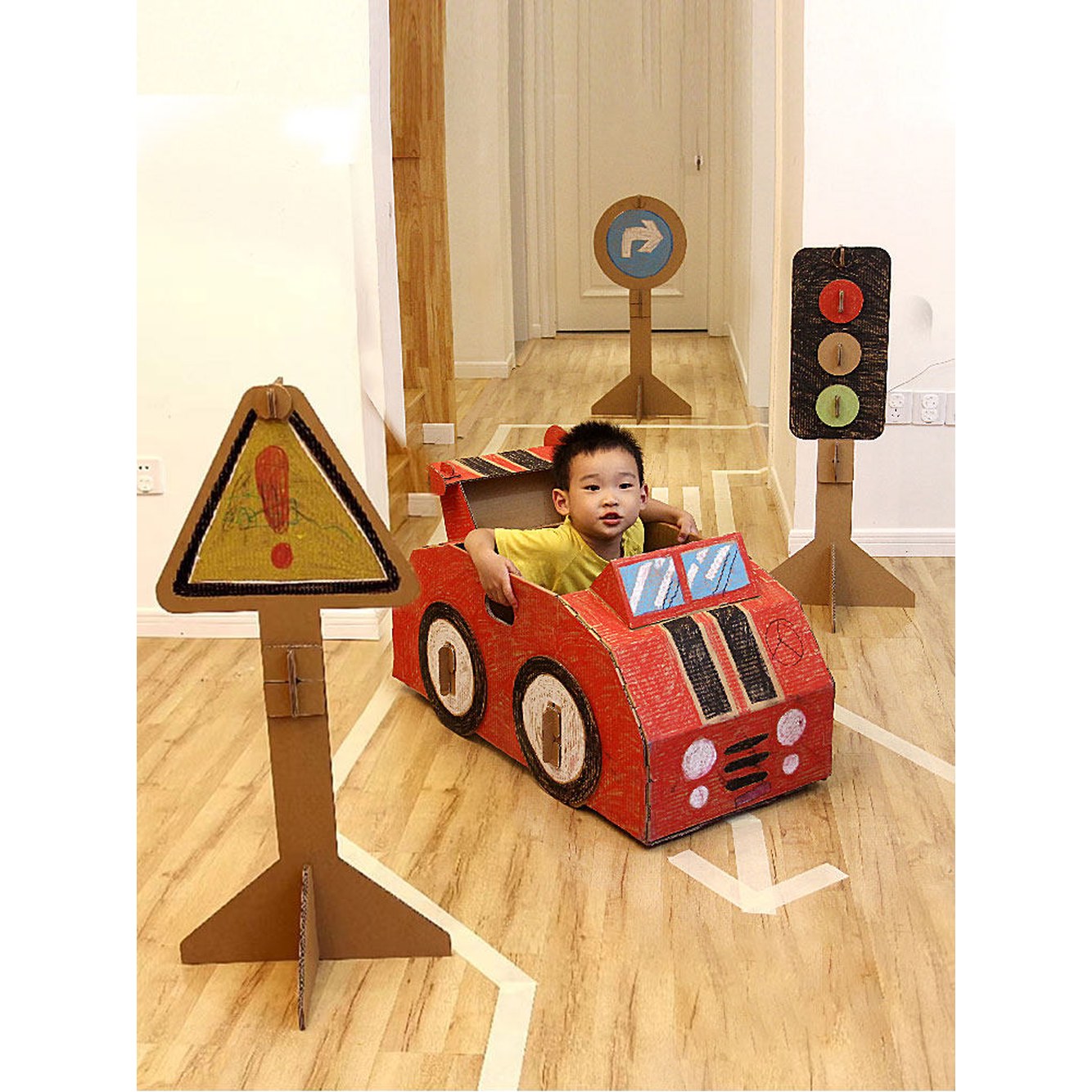 대형종이집 종이집 키트 놀이 경찰차 도시 형 아이 인형과 만들기 컬러 골판지자동차 골판 컬러 경찰차 - 상세 이미지 2