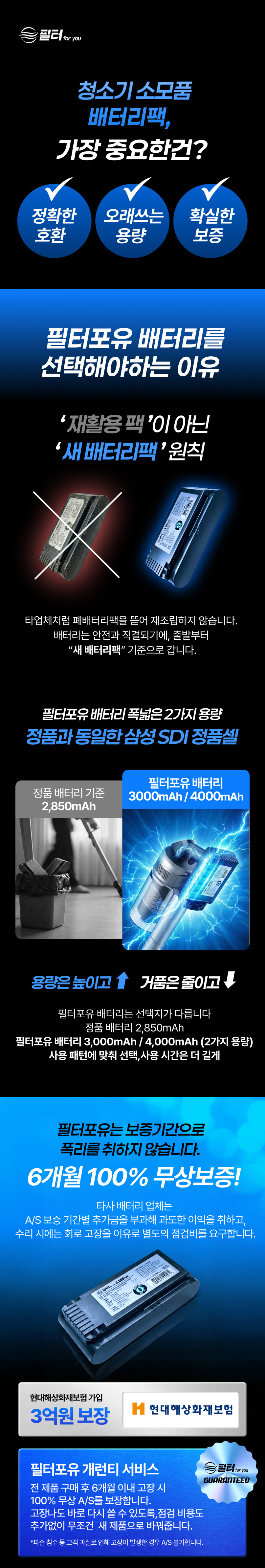 삼성 제트 배터리 무선청소기 VCA-SBT90 교체용 3,000mAh 필터포유 판매처 상세 정보 이미지 2