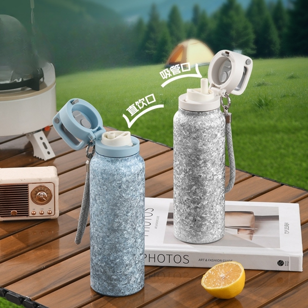 고급 티타늄 텀블러 500ML 원터치 휴대용 스포츠 캠핑 물병 보온 보냉 실버 350ml - 상세 이미지 4