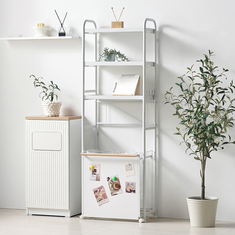 가정용분리수거함 봉지걸이 3단 선반 세트 철제 바퀴달린 재활용 분리수거대