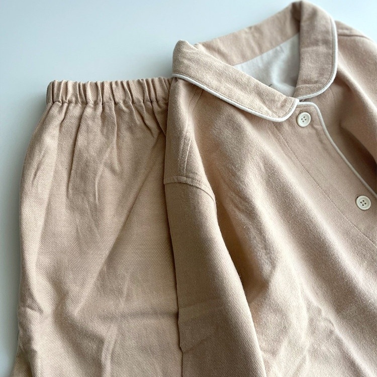깅엄잠옷 신혼부부 무지 에쉬블루 부드러운 순면 슬림핏 여성 긴팔카라 파이핑 파자마 - 상세 이미지 2