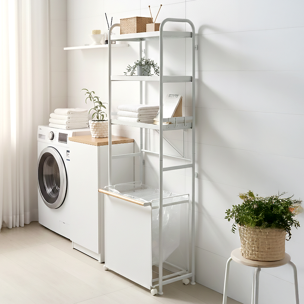 가정용분리수거함 봉지걸이 3단 선반 세트 철제 바퀴달린 재활용 분리수거대