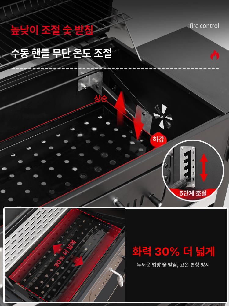 바베큐 그릴 훈제 캠핑용 삼겹살 구이 불멍 가정용 숯불 프로 + 주철 그릴 팬 - 상세 이미지 5