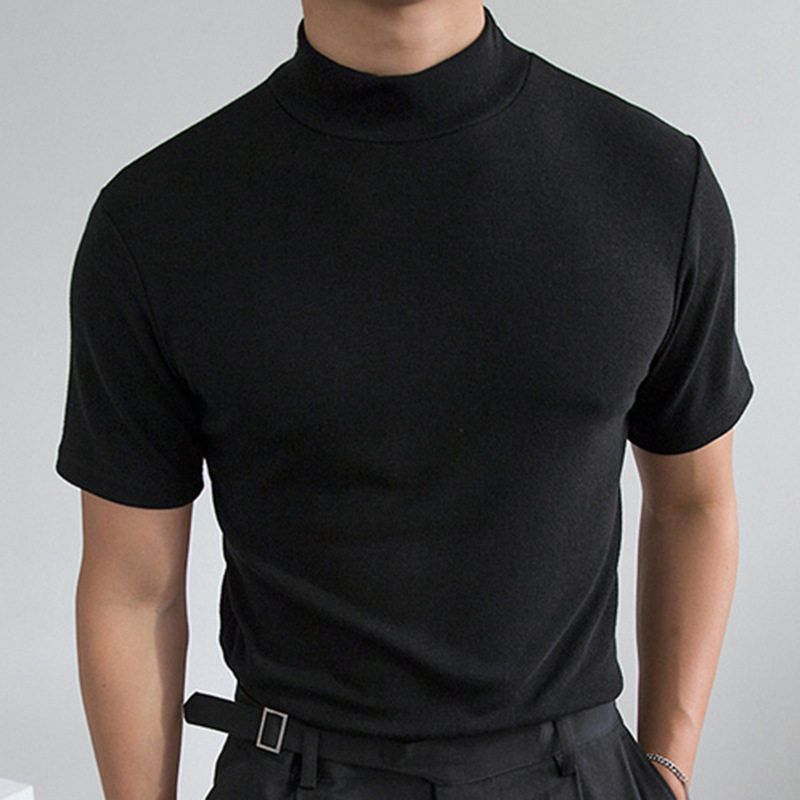 근육 남자 반폴라 반팔 티셔츠 머슬핏 슬림핏 하프넥 쫄티 여름 - 상세 이미지 3