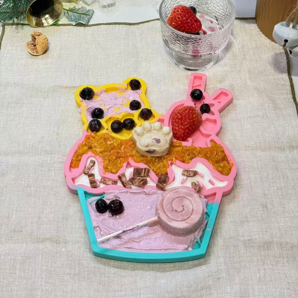 크림케익 실리콘 리킹매트 강아지밥그릇 고양이식기 흡착식 릭매트 분리불안 슬로우식기