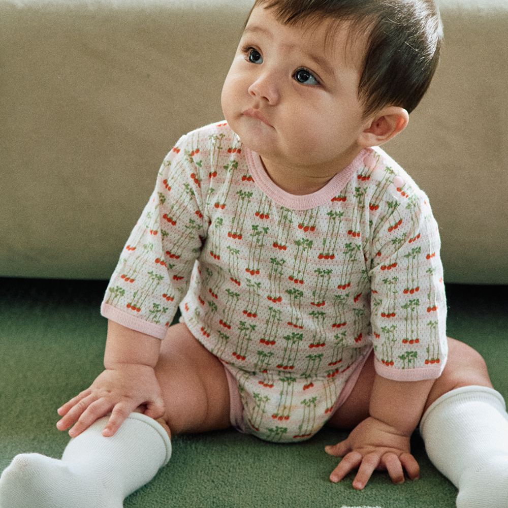 오우아스튜디오 사계절 프루티 메쉬 바디슈트 7부 바디수트 6M 핑크토마토 제품 이미지