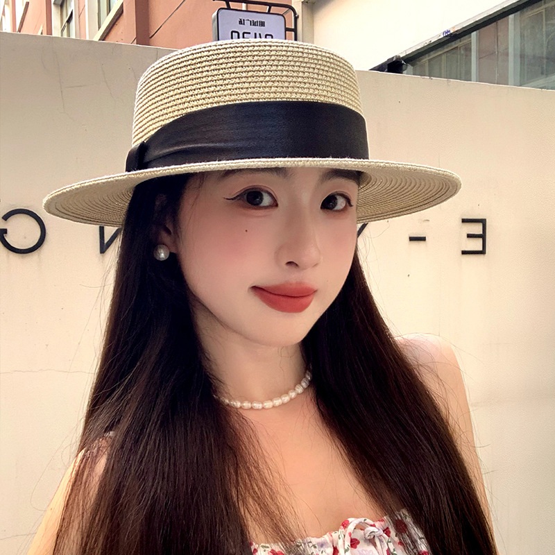 파나마햇 밀짚모자 라피아햇 내추럴 여름 휴양지 바캉스 비치 클래식 플랫 크라운 보터햇 - 상품 이미지