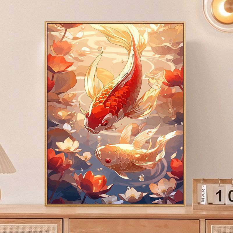 잉어그림 명화그리기 캔버스액자 유화 컬러링 페인트 페인팅 캔버스 명화 - 상품 이미지