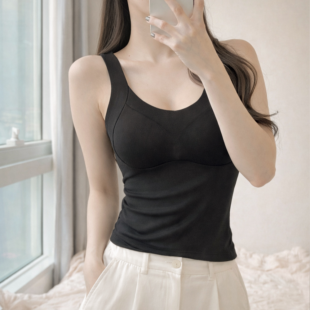 핑크앤다이아 히트 기모 브라나시 겨울 캡나시 레이어드 일체형 브라탑 발열내의 민소매 이미지 2