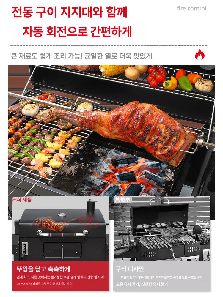 바베큐 그릴 훈제 캠핑용 삼겹살 구이 불멍 가정용 숯불 프로 + 주철 그릴 팬 - 상세 이미지 4