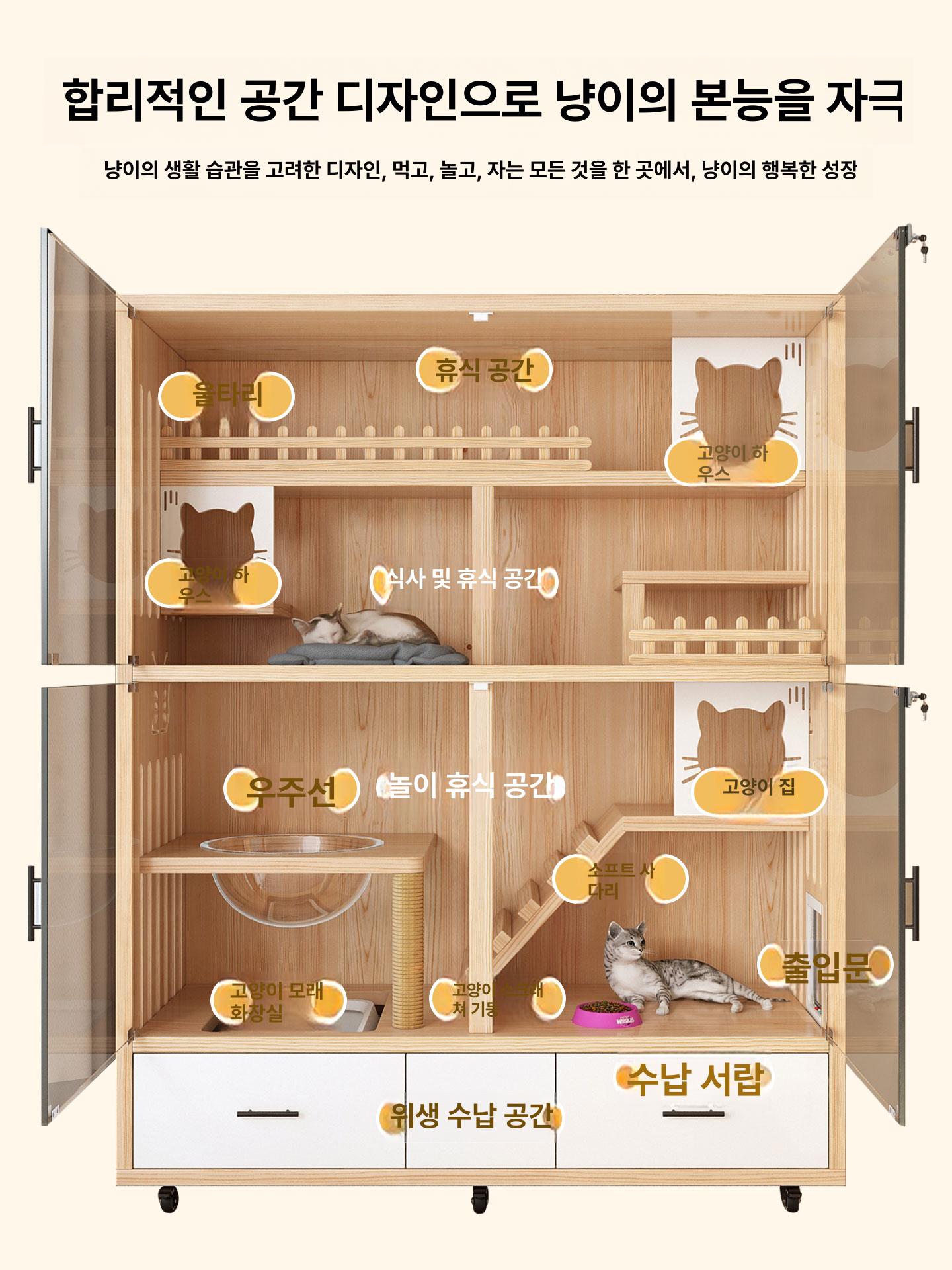 나무 고양이 집 강아지 정원 텐트 월넛컬러 120 x 60x180 셀프 조립 - 상세 이미지 3