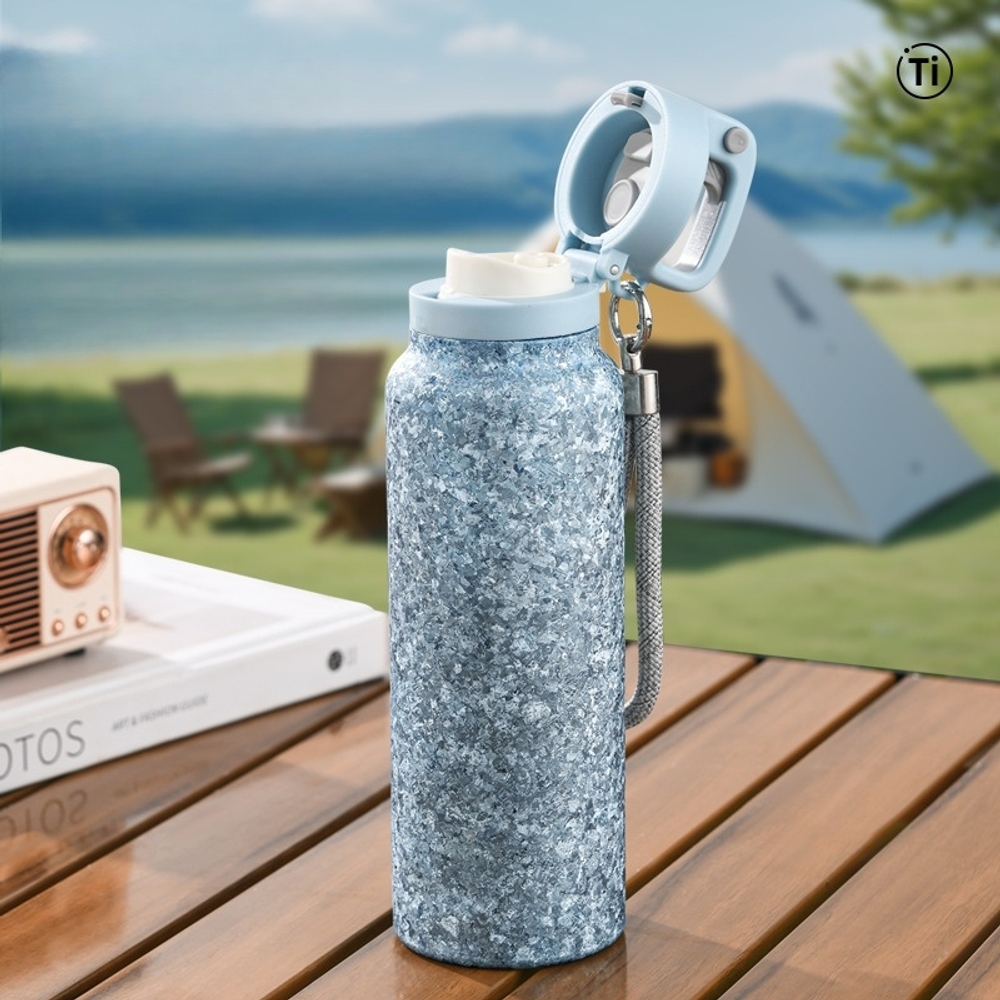 고급 티타늄 텀블러 500ML 원터치 휴대용 스포츠 캠핑 물병 보온 보냉 실버 350ml - 상세 이미지 3