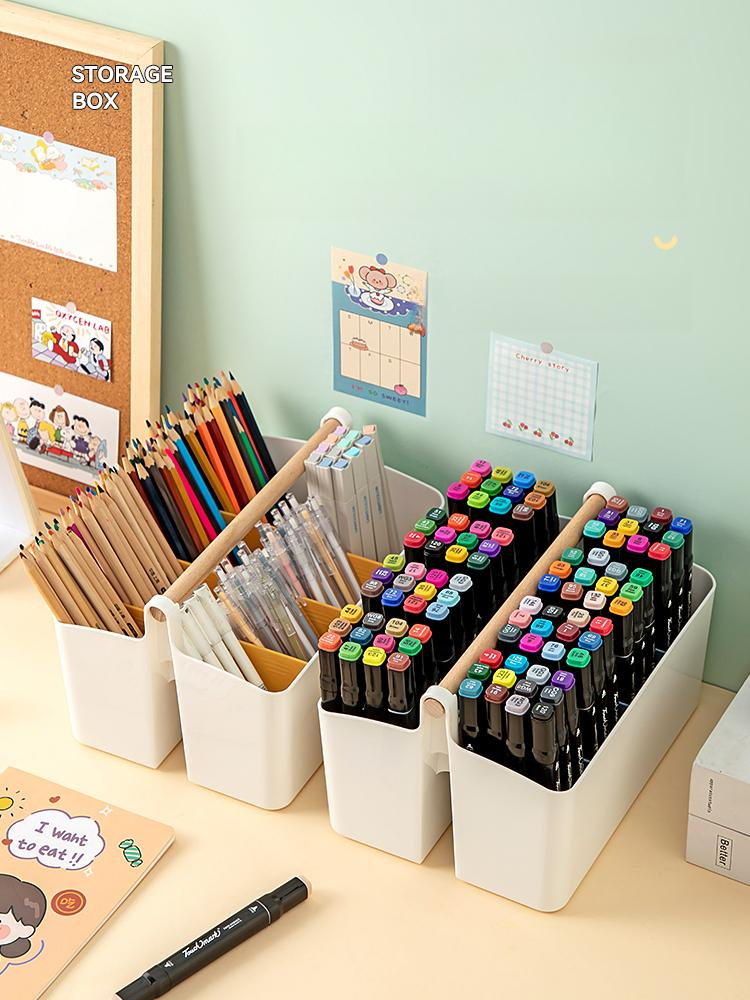 정리함 색연필정리함 연필통 펜꽂이 칸막이 수납박스 학교 대용량 8칸 문구함 핑크 1개 - 상품 이미지