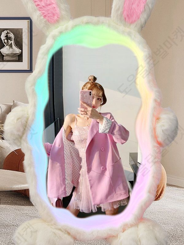 대형 토끼 전신거울 LED 스탠드 웨이브 물결 비정형 - 상세 이미지 3