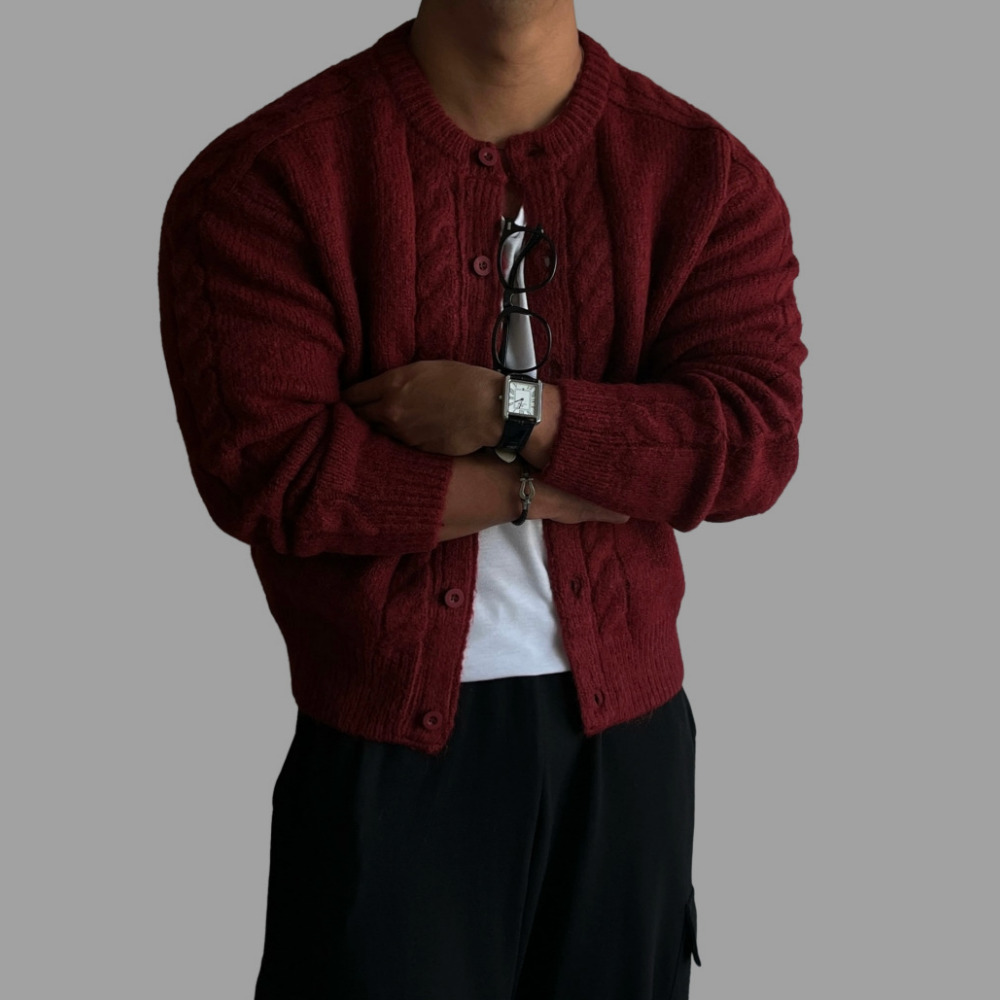 남자라운드가디건 남자크롭가디건 남성케이블카디건 - 상세 이미지 5
