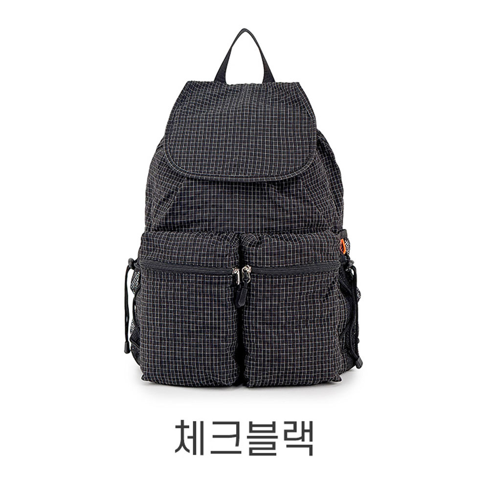 여성 경량 폴리 데일리 미디엄 플랩 백팩 캐주얼 배낭 투포켓 스트링 조리형 백팩 이미지 6