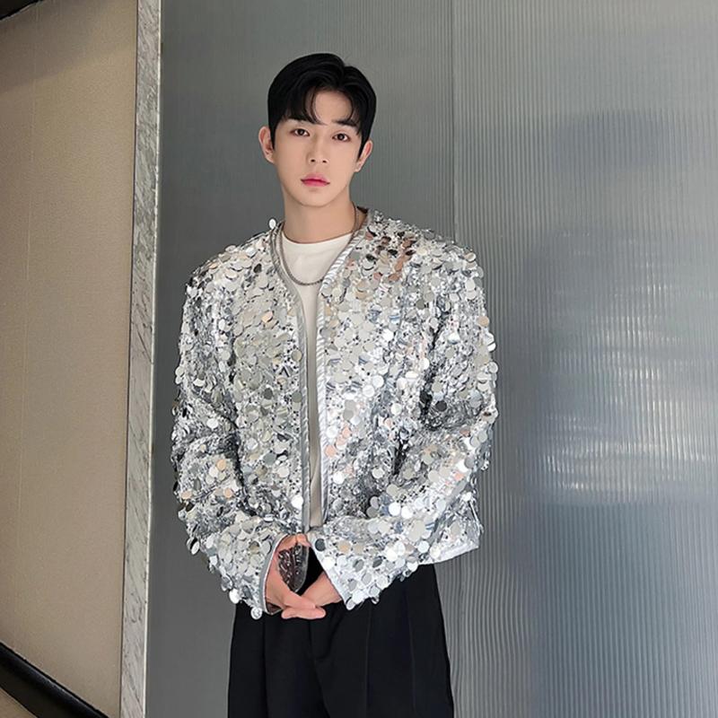 무대 재킷 반짝이 댄스 상의 가수 무대의상 이벤트 공연 실버 가디건 s - 상품 이미지
