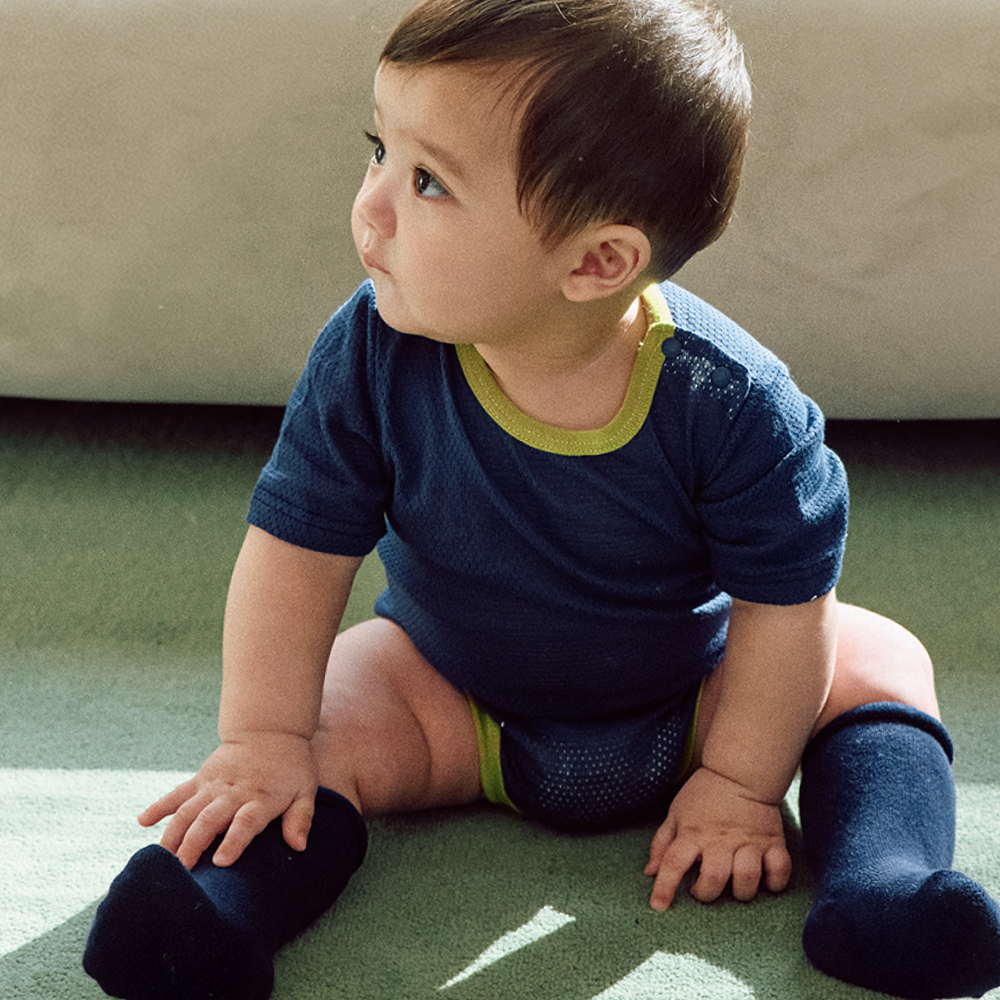 오우아스튜디오 사계절 솔리드 메쉬 바디슈트 긴팔 바디수트 12M 6M 반팔 네이비 제품 이미지