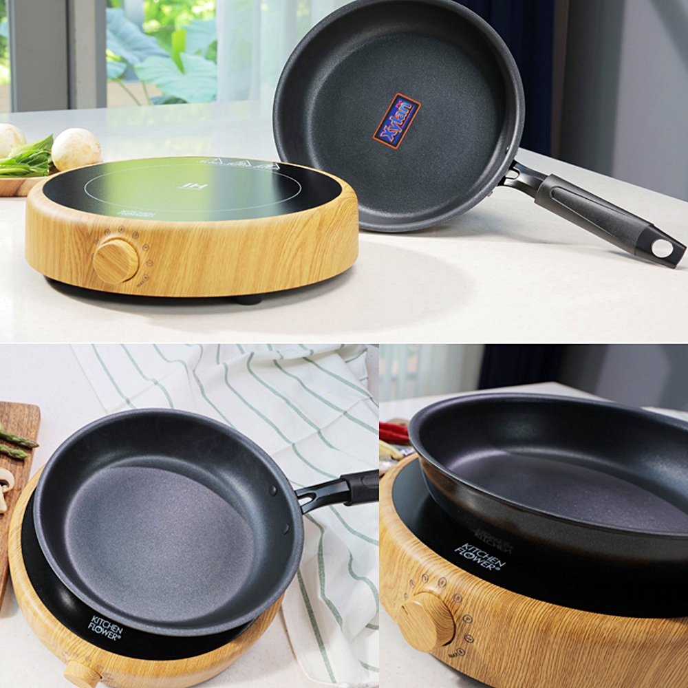 키친플라워 원형 인덕션 우드 국내산 후라이팬 1인 휴대용인덕션