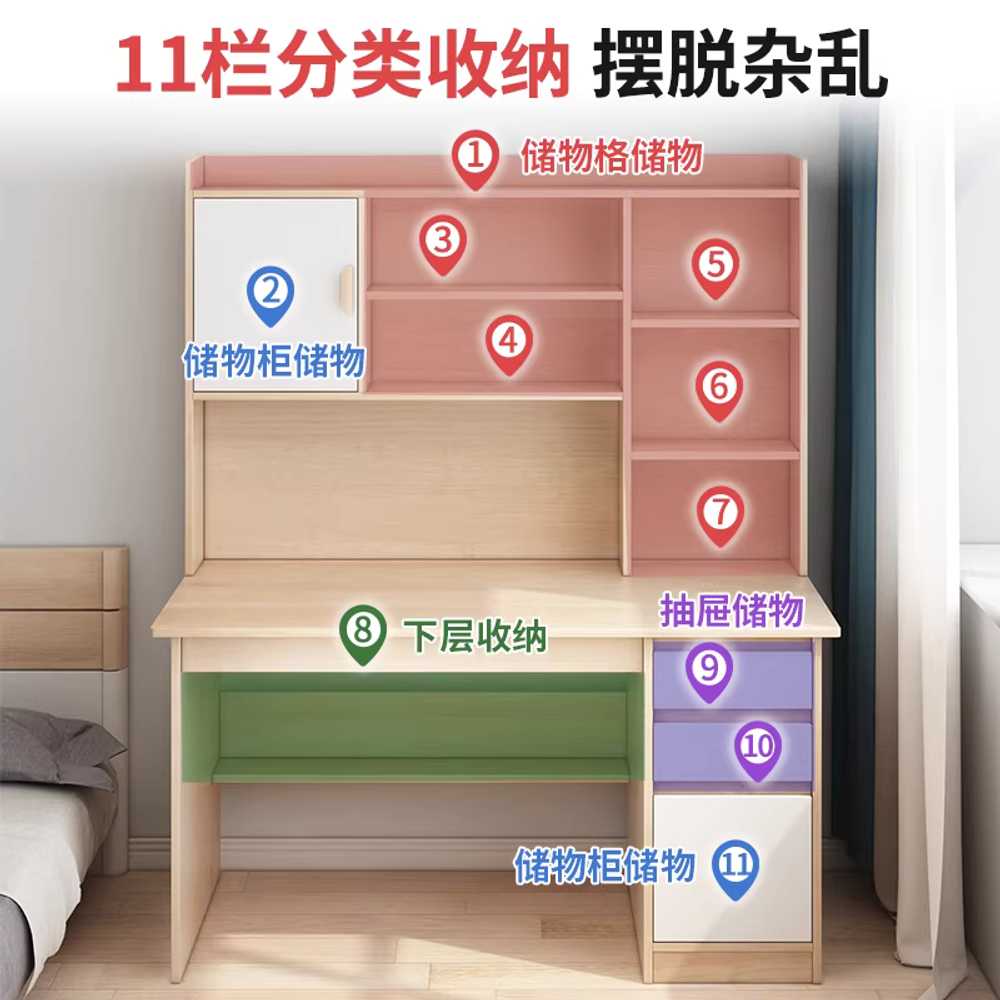 전면 책상 책꽂이 정리 간이 책정리 클래식 나무 책장 - 상세 이미지 3