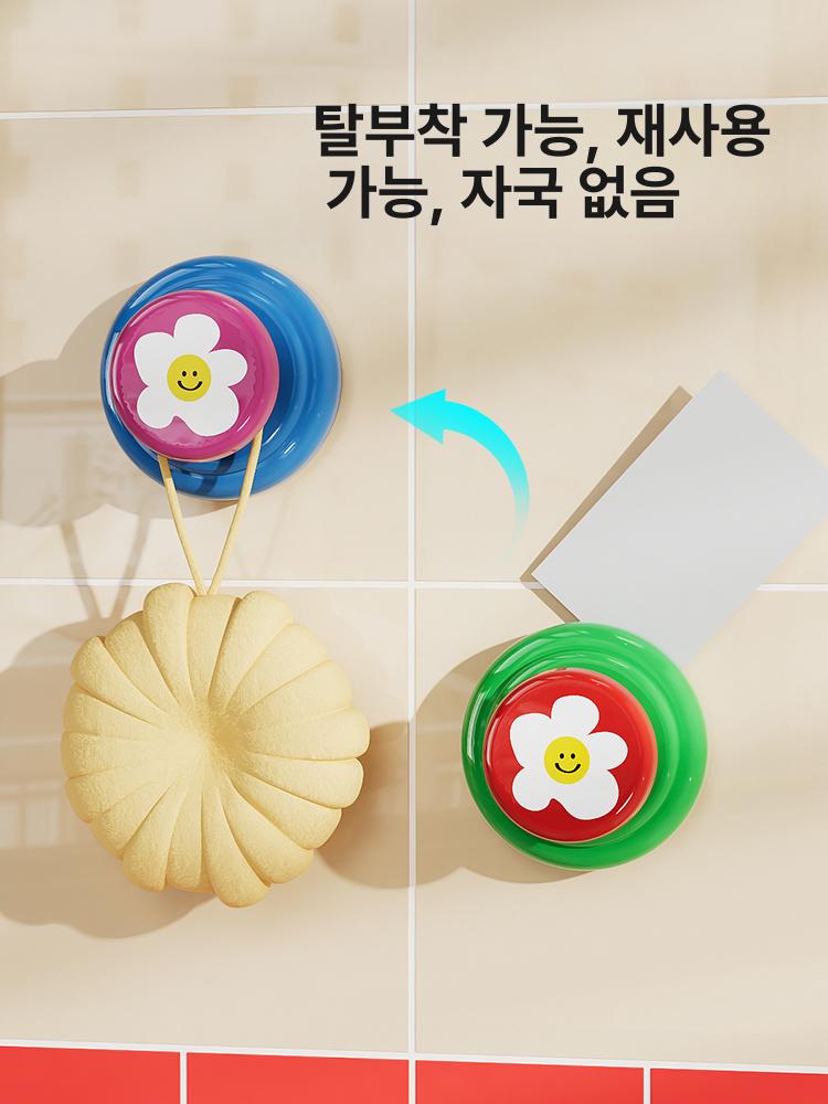 흡착 후크 못없이 고리 문고리 걸이 투명 욕실 접착식 핑크 블루 플로럴 1개 - 상세 이미지 4