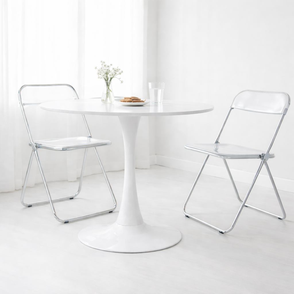 원형 2인용 식탁세트 800 테이블 접이식의자 2개