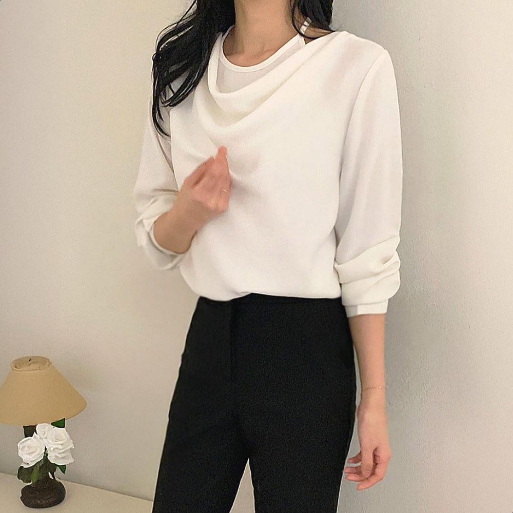 트린 홀터 나시블라우스 셔링블라우스 레이어드 면접 셔츠 남방 흰셔츠 출근룩 - 상품 이미지