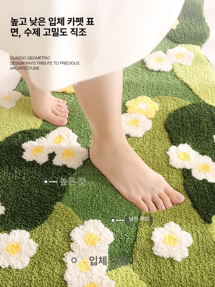 욕실 다용도실 매트 야외용 현관용 바닥 화장실 깔개 컬러풀 플라워 씨 90 x 160cm 3D 높이 조절 러그 표면 - 상세 이미지 3