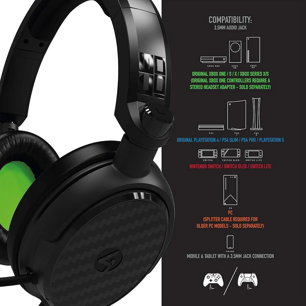 4Gamers C6-100 블랙 & 그린 있는 마이크가 경량, 내구성 1.5m 유연한 잭, 편안함, 3.5mm 헤드셋, 오버 Xbox, PC, 이어 PS4/PS5, 스위치, 케이블 - 상세 이미지 2