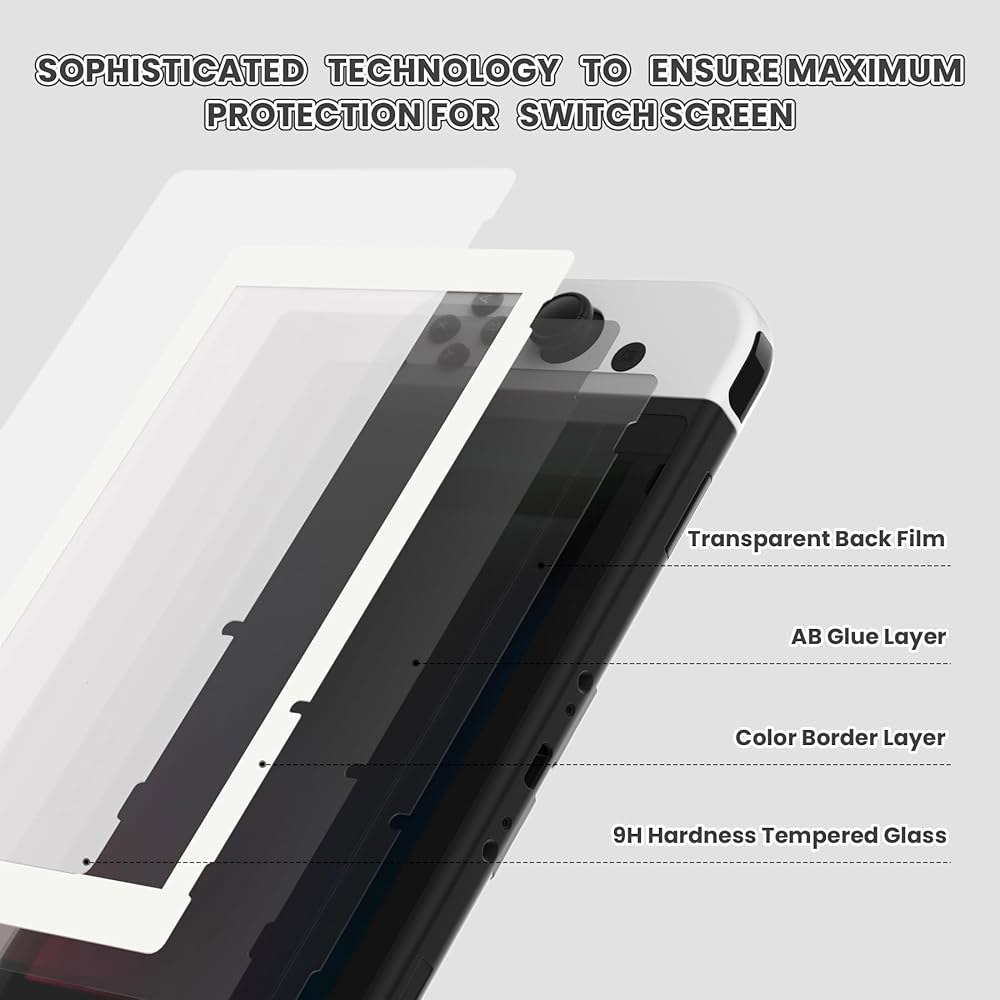 2 Pack White Border Transparent Screen Clear [Anti-Scratch, Nintendo Glass Shatterproof, Saver for - 상세 이미지 3