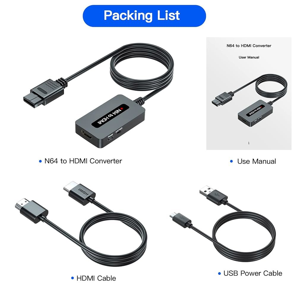 TIXILINBI N64 to HDMI 컨버터, 4 출력 스위치, 3 SNES/NGC와 및 호환 비율 9 화면 N64/슈퍼 16 케이블 지원 - 상세 이미지 2
