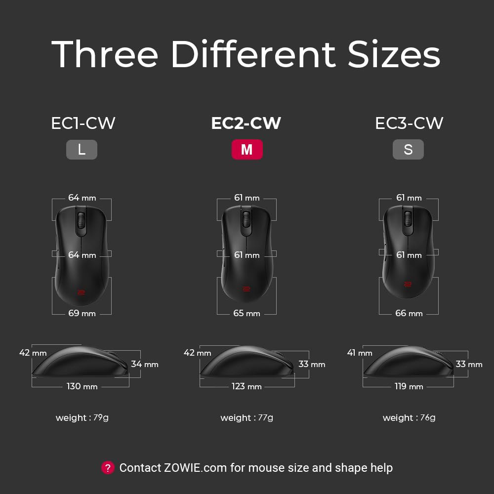BenQ Zowie EC2-CW E스포츠용 무선 수신기 없음 공학적 블랙 24단계 매트 향상된 코팅 스크롤 게이밍 인체 휠 드라이버 미디엄 마우스 사이즈 Black - 상세 이미지 2