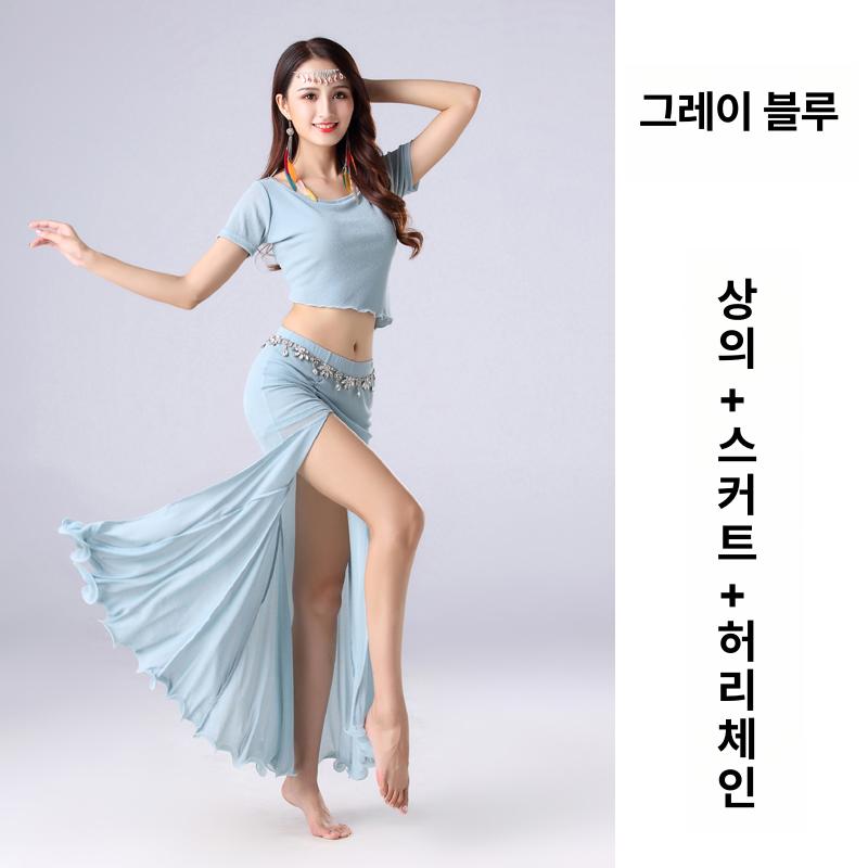 밸리댄스 의상 힙스카프 줌바 밸리댄스복 롱스커트 공연복 와인레드 반소매 m - 상세 이미지 3