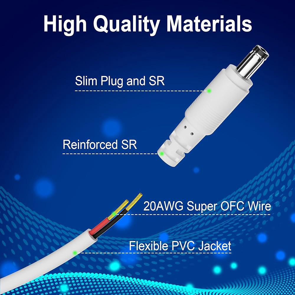 12V DC 전원 연장 케이블 5V 보안 5521 DVR 9V 네트워크, 공급 독립형, 5.5mm 어댑터 카메라, 7.6m(25피트), 수-암 코드, x 2.1mm IP LED - 상세 이미지 3