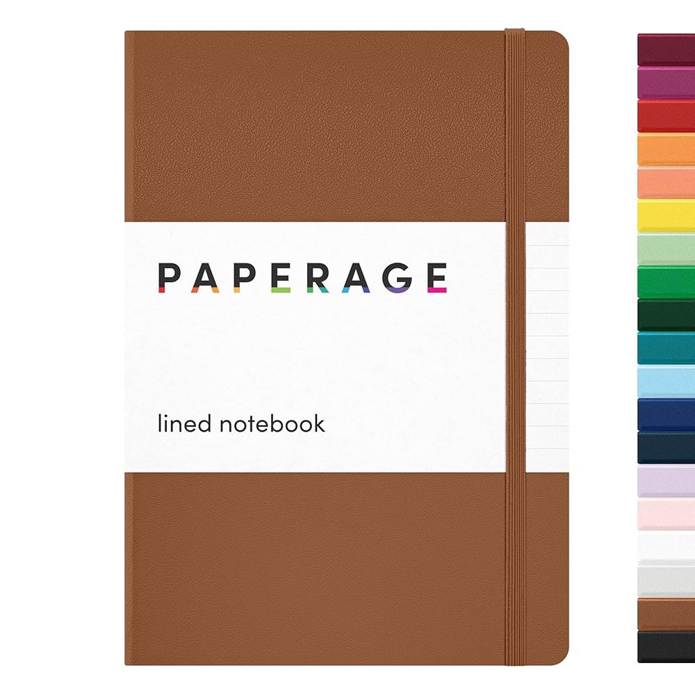 PAPERAGE 안감 저널 노트북, (코냑), 160페이지, 중간 크기 5.6인치 x 8인치 - 100 GSM 두꺼운 종이 u2013 하드커버 저널링 노트북 업무, 학교 및 노트 - 상품 이미지