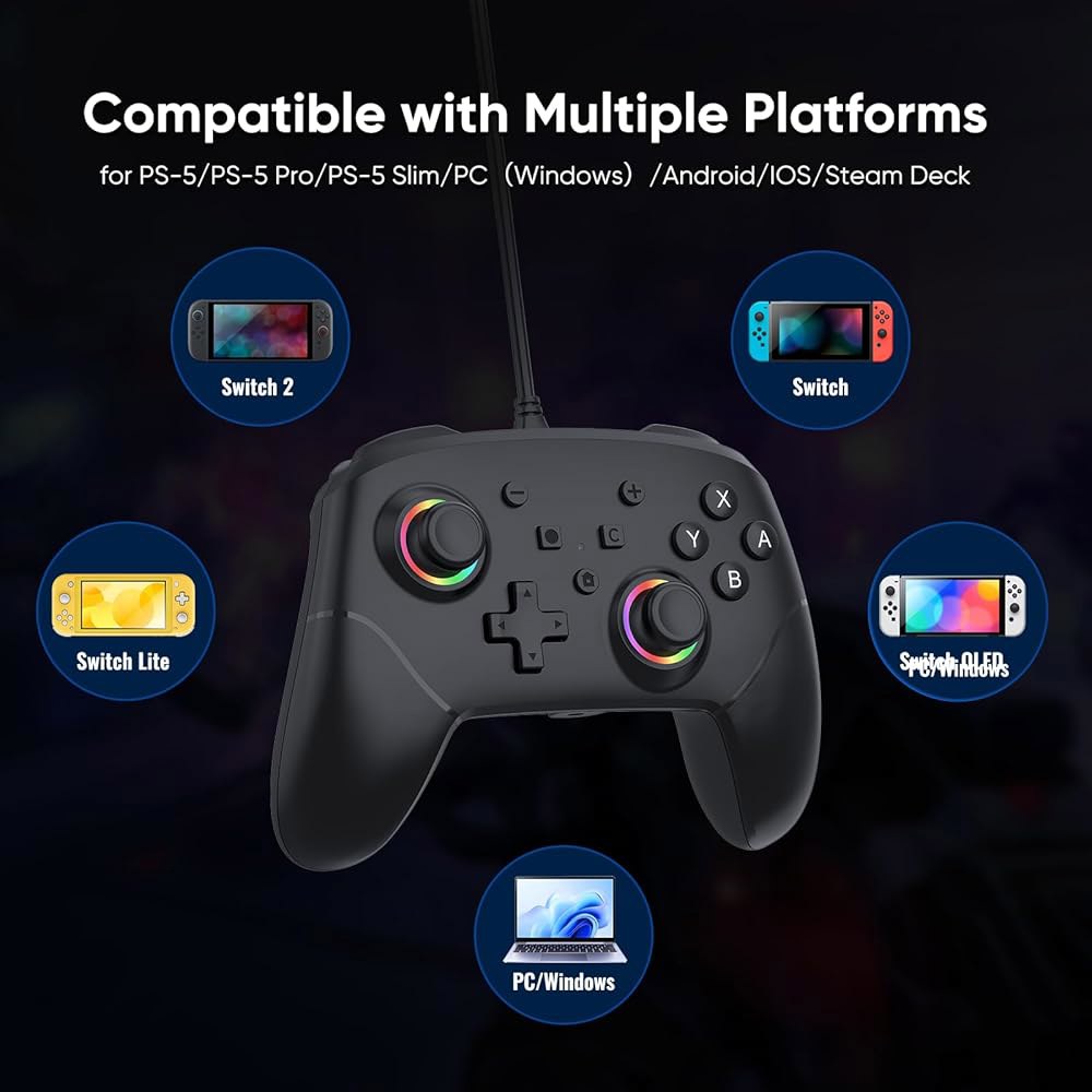 BETMI Wired Pro Controller for Vibration Back Switch C LED, Dual Hall Button, 2/1/OLED/Lite/PC, Effe - 상세 이미지 3