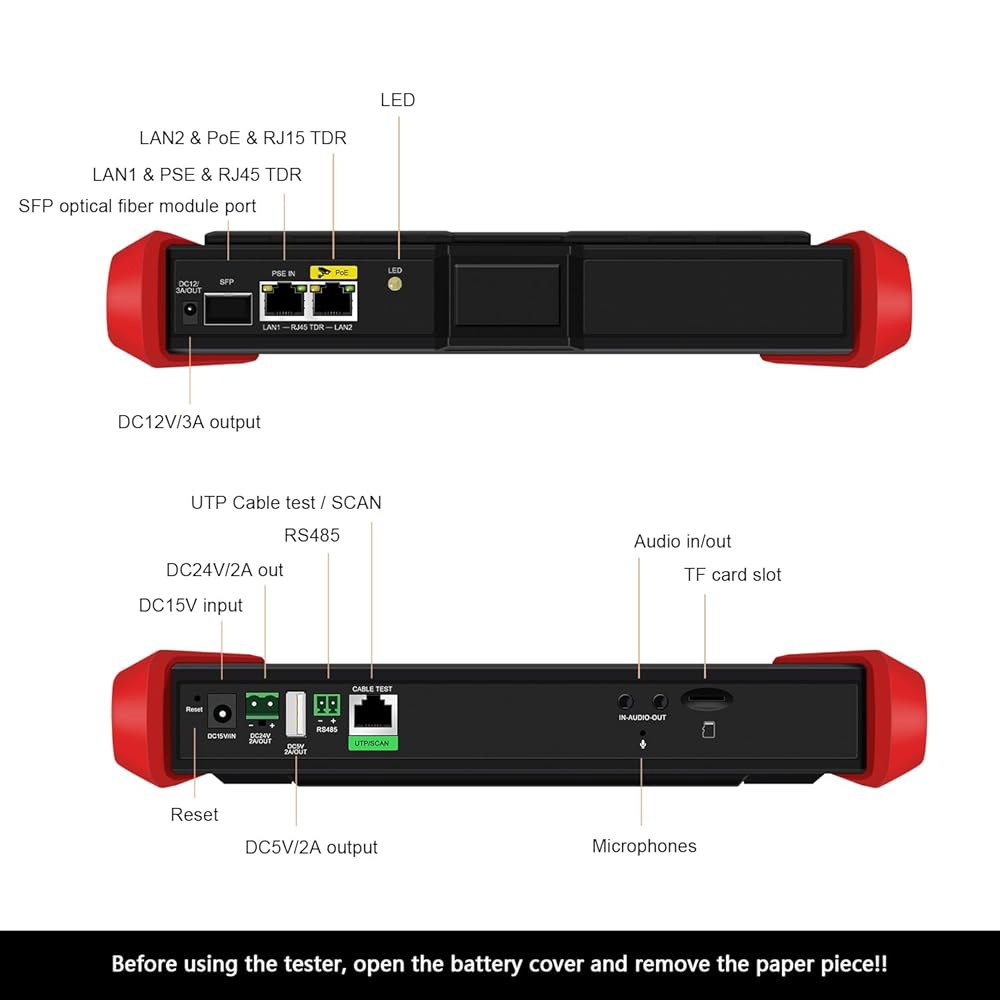 12MP IP 카메라 테스터, WANLUTECH RJ45 Wi-Fi 전원 케이블 네트워크 PoE (E88) IPC 테스트 20.3cm(8인치) 터치스크린 출력 포트 TDR SFP - 상세 이미지 2