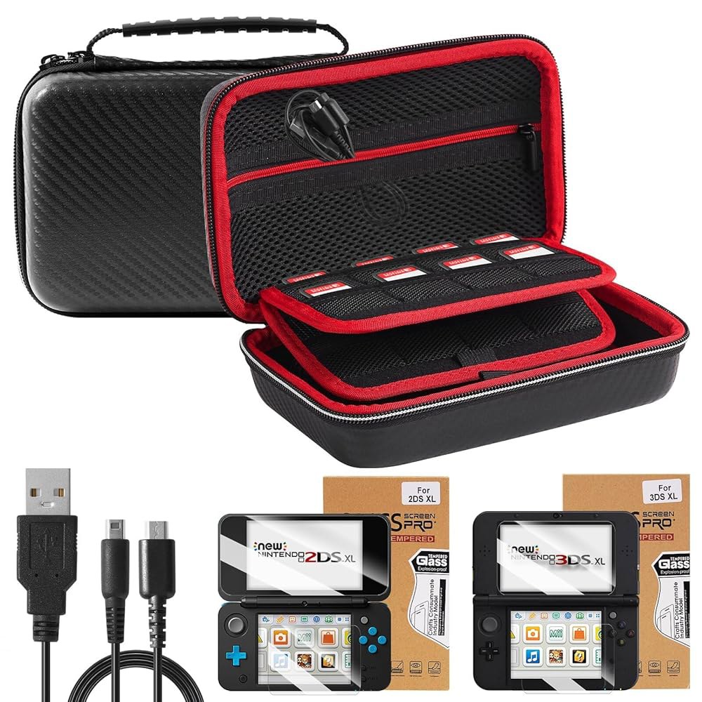 Jekarsy Three-in-One Kit for Nintendo and Charger Front Cable Protector, Adapter 3DS XL, 2DS Case, - 상품 이미지