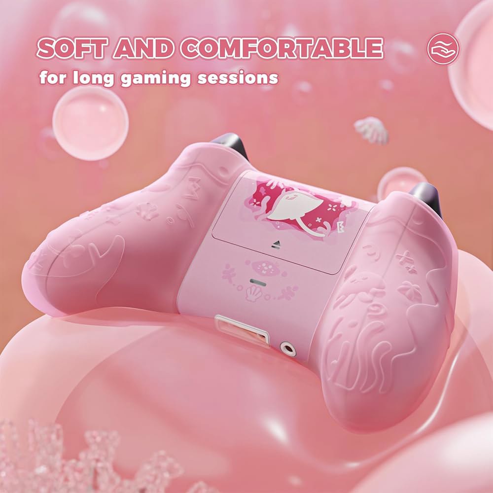 PlayVital Xbox 시리즈 X/S 컨트롤러 위스퍼 그립, 엄지 핑크 실리콘 세미 코어 및 완벽한 스킨 보호 오션 클리어 스티커, 귀여운 컨트롤러용, 피치 그립 - 무선 커버 - 상세 이미지 3