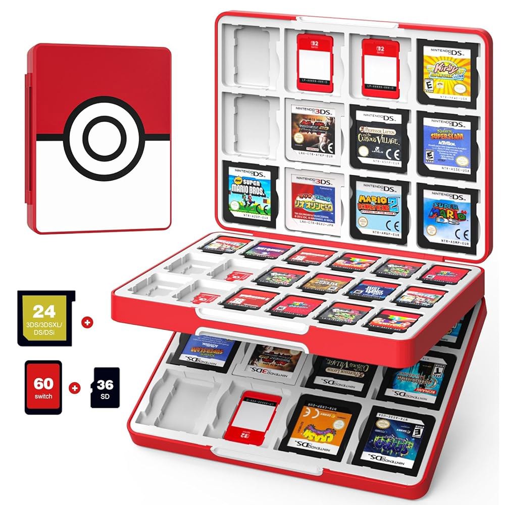 MoKo 60 Game Card Case Nintendo & 24 Switch Cartridges OLED 3DSXL, 36 Micro / Ball SD Red Storage Ho - 상품 이미지