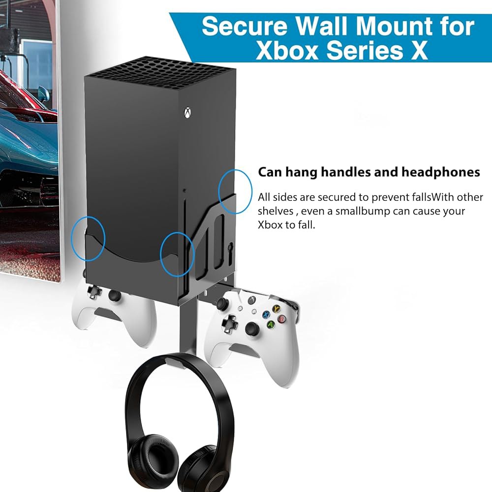 Wall Mount for Xbox Series bracket the & kit wall near Holder Hanger,Black. Headphone (with installe - 상세 이미지 2