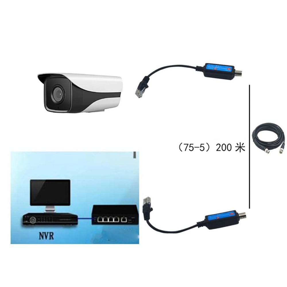 Cunyuer 네트워크 동축 송신기, 1쌍 카메라용 10/100Mbps 수신기 IP 오버 1CH 익스텐더, 패시브 이더넷 NVR - 상세 이미지 3
