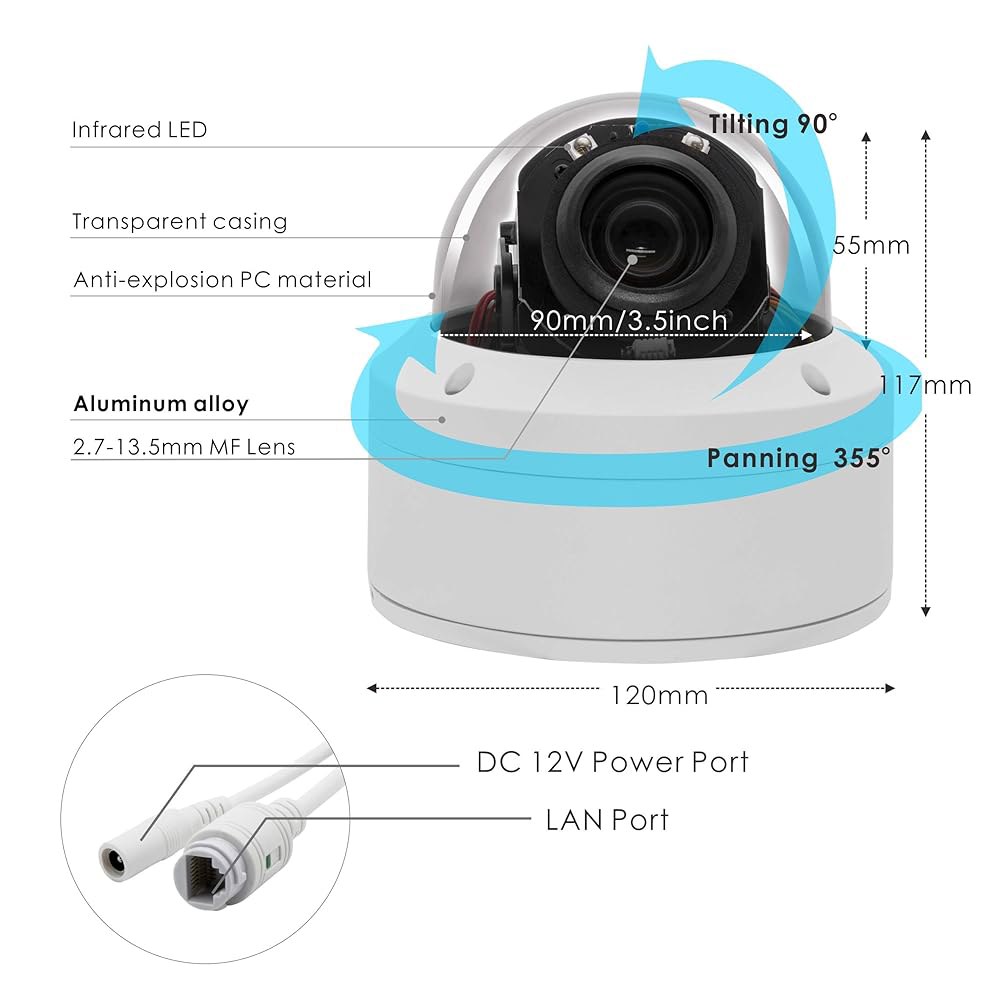 IP Security 5.0MP H.265 POE 야간 방수 29.9m(98피트) 호환 감지 있는 틸트 네트워크 모션 90 , 오디오가 5X 355 IP66 하이크비전 카메라, - 상세 이미지 2