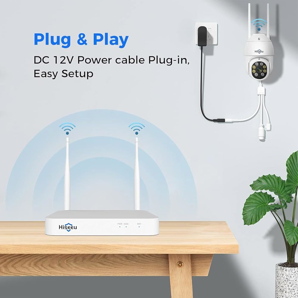 10CH 무선 미니 화이트 네트워크 카메라 3MP/5MP 2.5인치 비디오 호환, 드라이브와 추가, 레코더, 출력 12V2A 하드 플러그인 Hiseeu 전원 어댑터 - 상세 이미지 2