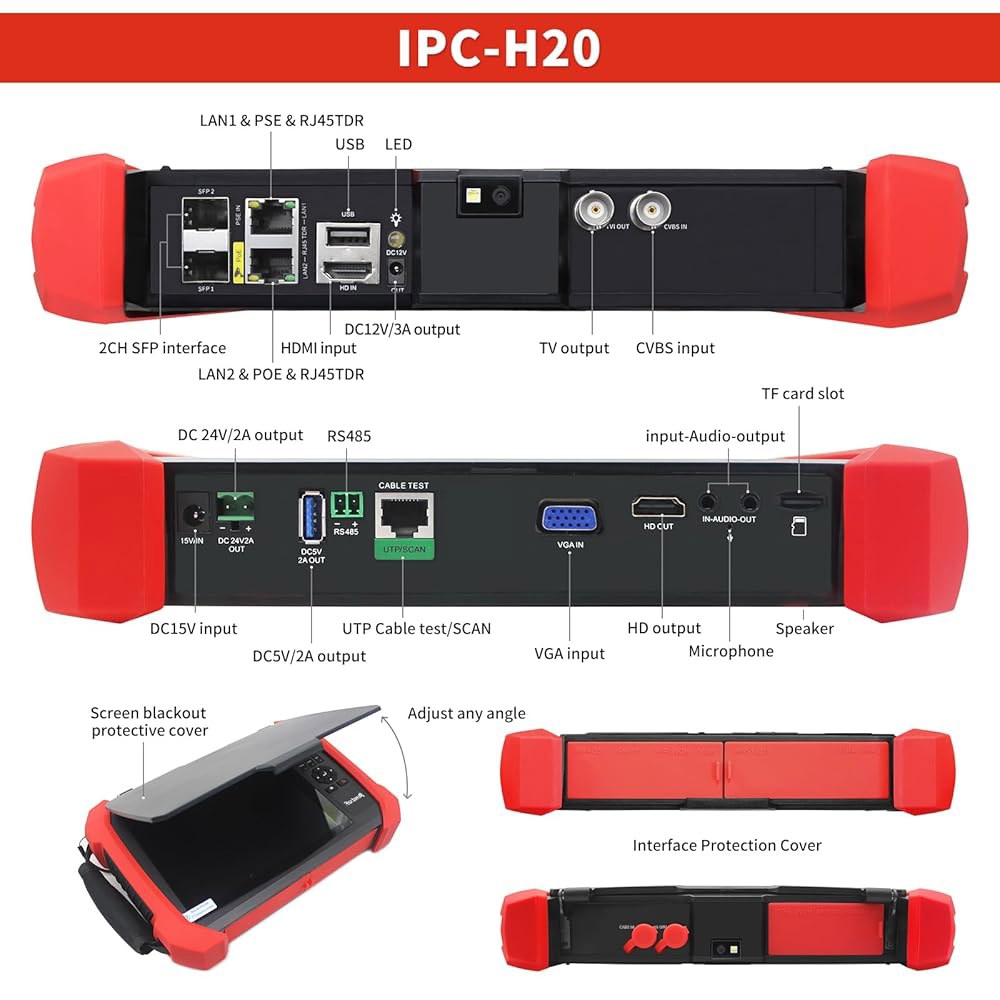 8K 32MP 12MP IP 카메라 최대 SFP 도구 테스터 포트 전원 90W 관리 2CH POE 네트워크 POE++ 케이블 테스트 감지 HD VGA Wi-Fi 출력 IPC-H20 - 상세 이미지 2