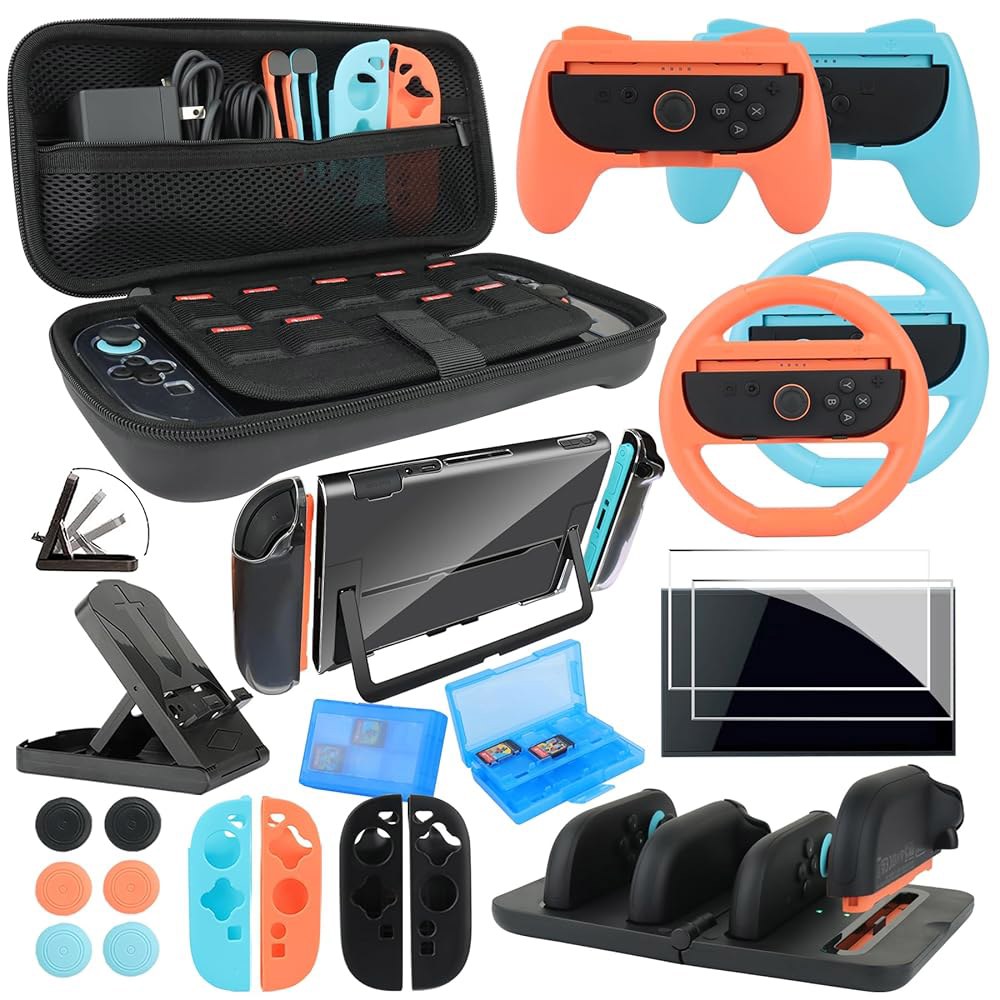 Switch 2 Accessories Bundle for Protective Grips Game Carrying Steering 23-in-1 Joycon, 2, Protector - 상품 이미지