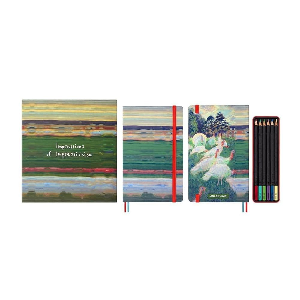 몰스킨 한정판 인상주의 드로잉 선물 상자, 노트북 및 수채화 연필, 하드 커버, 라지(5 x 8.25 ) 일반 /블랭크, SAP 그린, 176페이지 - 상품 이미지