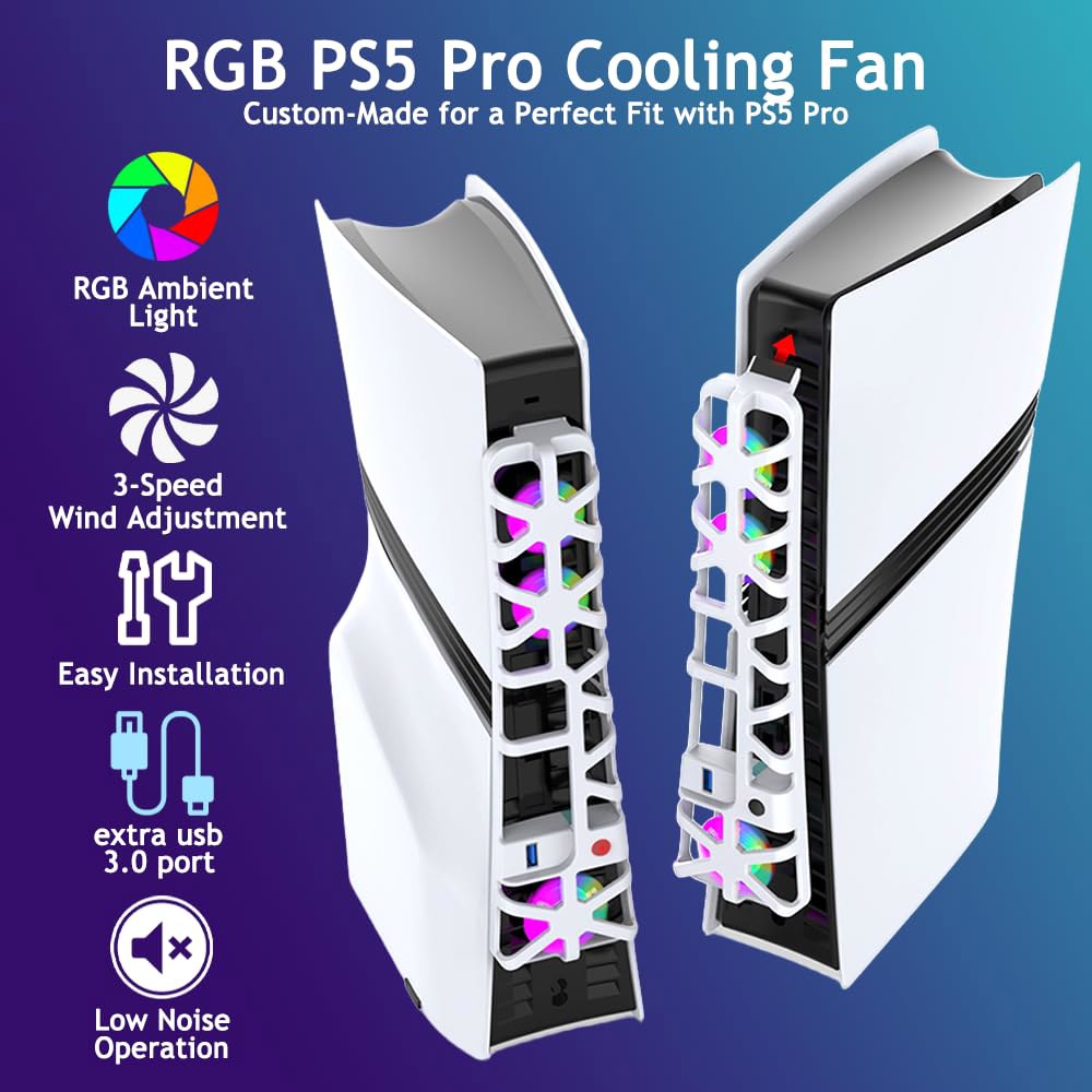 Applicable to PS5 Pro, Automatic System 3-Modes Fan Control, Temperature-Controlled Port Black Cooli - 상세 이미지 3