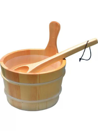 [해외]편백나무 바가지 노천욕 목욕용 나무 숟가락 손잡이형 내부 라이너 포함 나무통과 숟가락 세트