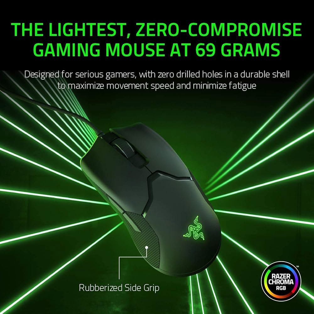 Razer, 바이퍼 초경량 양손잡이 유선 마우스, 16000 스위치, 조명, DPI 크로마 센서, 프로그래밍 게이밍 8개의 RGB 옵티컬 고속 버튼 Black - 상세 이미지 3